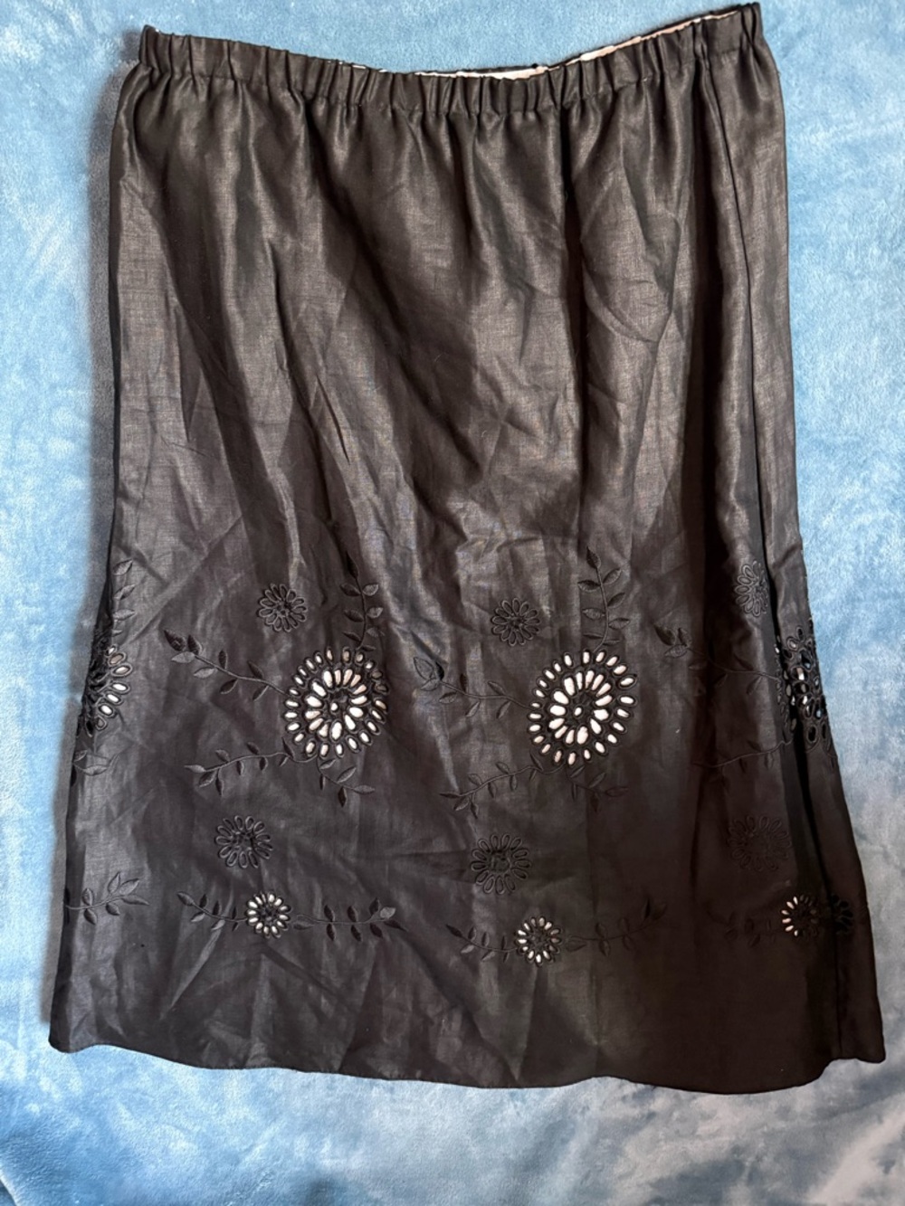 Black Embroidered A-Line Linen Skirt - Classic Women's Skirt